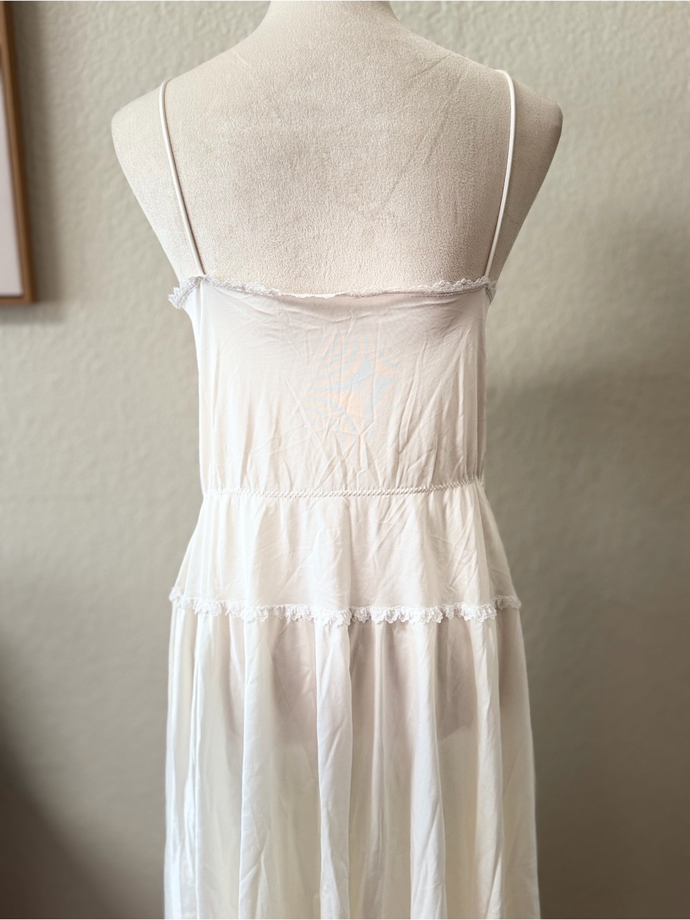 Vintage Henson Kickernick Nightgown Lace Maxi Slip Dress Ivory Nylon Rayon Sz L - Picture 9 of 12